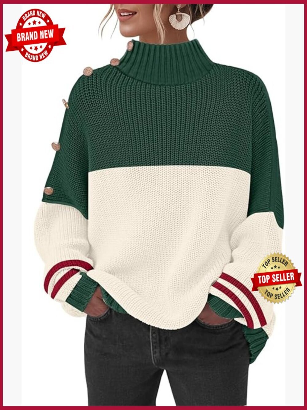 Oversized Knit Turtleneck Pullover Sweater Long Sleeve